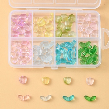 80Pcs 8 Styles Spray Painted Transparent Glass Beads, Tulip Flower & Leaf, Mixed Color, 6.5~9x9~14x4.5~5.5mm, Hole: 1mm, 10Pcs/style