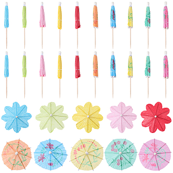 2 Bags 2 Styles Umbrella Bamboo & PET Plastic Toothpick Decorations, for Fruits, Appetizers & Cocktails, Mixed Color, 85x100mm, about 50pcs/bag, 1 bag/style
