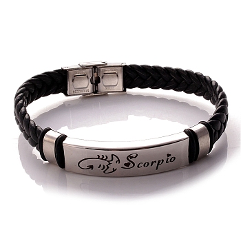 Braided Leather Cord Bracelets, Constellation Bracelet for Men, Scorpio, 8-1/4 inch(21cm)