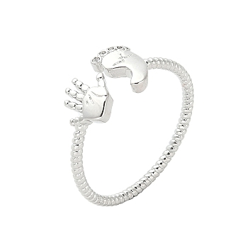 Footprint & Palm Brass Open Cuff Ring for Women, Platinum, US Size 6 3/4(17.1mm)