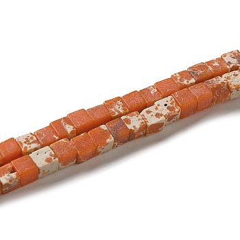 Synthesis Imperial Jasper Beads Strands, Dyed, Cube, Orange, 2~2.5x2.5~3.5x2.5~3mm, Hole: 0.4mm, about 157~165pcs/strand, 14.96~15.75''(38~40cm)