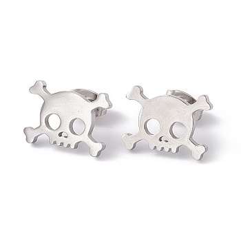 304 Stainless Steel Tiny Hollow Out Skull Stud Earrings for Women, Stainless Steel Color, 10x13.5mm, Pin: 0.5mm