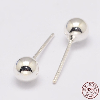 925 Sterling Silver Stud Earrings, Ball, Silver, 13.5x2mm, Pin: 1mm