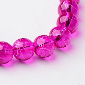 Drawbench Transparent Glass Round Beads Strands, Spray Painted, Fuchsia, 8mm, Hole: 1.3~1.6mm, about 100pcs/strand, 31.4 inch