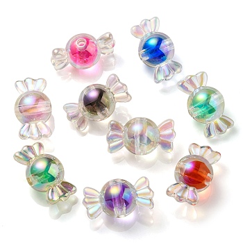 UV Plating Rainbow Iridescent Acrylic Beads, Two Tone Bead in Bead, Candy, Mixed Color, 15.5x29x15mm, Hole: 3mm