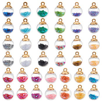 114Pcs 19 Colors Transparent Glass Pendants, Round, with Acrylic & PE Plastic, Mixed Color, 22x16mm, Hole: 2.5mm, 6pcs/color