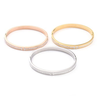 304 Stainless Steel Bangles, with Polymer Clay Crystal Rhinestone, Mixed Color, Inner Diameter: 2-1/4x2 inch(5.8x5cm)