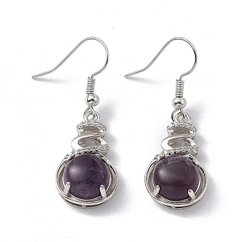 Natural Amethyst Gourd Dangle Earrings with Crystal Rhinestone, Platinum Brass Jewelry for Women, 39mm, Pin: 0.6mm