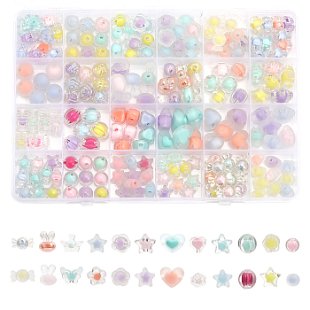24 Style Transparent Acrylic Beads, Bead in Bead, AB Color, Mixed Shapes, Mixed Color, 9~14x11~17x6~12mm, Hole: 2~2.5mm, 193pcs/box