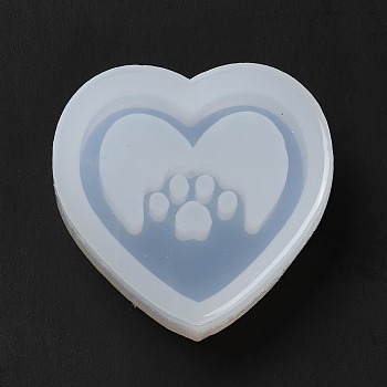 DIY Quicksand Silicone Molds, Resin Casting Molds, for UV Resin, Epoxy Resin Craft Making, Heart with Paw Print, White, 52x54x12mm, Inner Diameter: 42x45mm