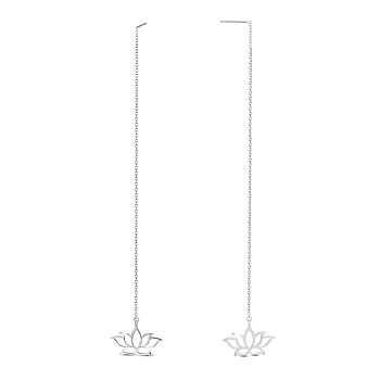 SHEGRACE Rhodium Plated 925 Sterling Silver Ear Thread, Dangle Earrings, with Cable Chains, Lotus, Platinum, 150mm