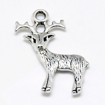 Tibetan Style Alloy Pendants, Christmas Reindeer/Stag, Cadmium Free & Nickel Free & Lead Free, Antique Silver, 23.5x19x3mm, Hole: 2mm, about 700pcs/1000g