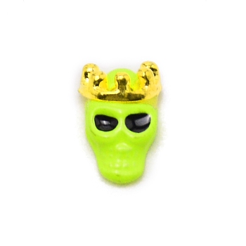 Alloy Skull with Crown Cabochons, Nail Art Decoration Accessories, Green Yellow, 10.5x6.7x4mm