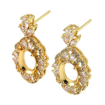 Rack Plating Brass with Cubic Zirconia Stud Earrings Finding, Lead Free & Cadmium Free, Golden, 28x15mm, Pin: 1mm