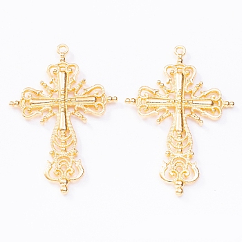 Hollow Alloy Big Pendants, Cadmium Free & Lead Free, Cross, Golden, 42.5x63x4mm