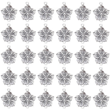 60Pcs Tibetan Style Zinc Alloy Connector Charms, Flower Links, Antique Silver, 21x26x2mm, Hole: 1.8mm