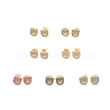 Mixed Color Bear Brass+Cubic Zirconia Stud Earrings