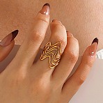 304 Stainless Steel Adjustable Open Cuff Rings for Women, Irregular, Golden, 28mm, Inner Diameter: Adjustable(RJEW-K303-03G)
