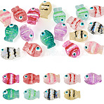 18Pcs 9 Colors Glass Beads, Hand Painted Beads, with Enamel, Fish with Evil Eye Pattern, Mixed Color, 14x10x6mm, Hole: 1.2mm, 2pcs/color(LAMP-TA0001-83)