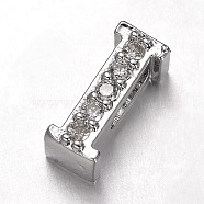 Platinum Plated Brass Micro Pave Cubic Zirconia Letter Slide Charms, Letter.I, 9.5x4x4.5mm, Hole: 4.5x1.5mm(ZIRC-E015-04I)