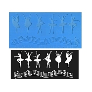 Music Note & Ballet Dancer Food Grade Silicone Mat Moulds, Fondant Cake Brim Decor Molds, Emboss Mat Lace Cake Mold Craft, Cornflower Blue, 220x110x3mm(MUSI-PW0003-02)