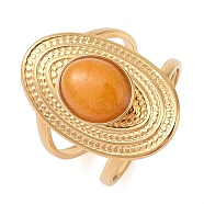 Oval Natural Agate Finger Rings, Ion Plating(IP) 304 Stainless Steel Cuff Rings for Women, Soldered, Real 14K Gold Plated, 24mm, Gemstone: 11.5x9.5mm, Adjustable(RJEW-Z057-14G-05)