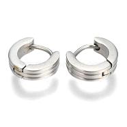 Personalized Unisex 304 Stainless Steel Huggie Hoop Earrings, Thick Hoop Earrings, Silver Color Plated, 9x9~10x2.5~3mm, Pin: 0.5mm(EJEW-G120-37A)