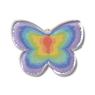 Printed Acrylic Pendants, Butterfly, Colorful, 27x35x2mm, Hole: 1.6mm(SACR-F006-04)