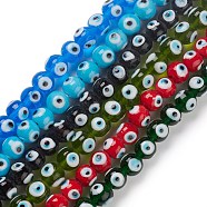 Handmade Lampwork Beads Strand, Round with Evil Eye, Mixed Color, 12.5~13x11mm, Hole: 2~2.5mm, about 32~33pcs/strand, 13.58~14.01''(34.5~35.6cm)(LAMP-E030-02M)