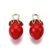 Alloy Enamel Charms, Cadmium Free & Nickel Free & Lead Free, Light Gold, Rack Plating, Tomato, 15x8x8mm, Hole: 2.5mm(ENAM-N056-404C)