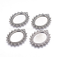 Zinc Alloy Pendant Settings for Cabochon & Rhinestone, DIY Findings for Jewelry Making, Oval, Antique Silver, Cadmium Free & Nickel Free & Lead Free, 38x30x2mm, Hole: 2mm, Tray: 24x17mm(X-PALLOY-A15289-AS-FF)