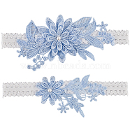 3D Flower Polyester Lace Elastic Bridal Garters, with Plastic Imitation Pearl, Wedding Garment Accessories, Light Sky Blue, 205~210x75~90mm, 2pcs/set(AJEW-WH0470-03B)