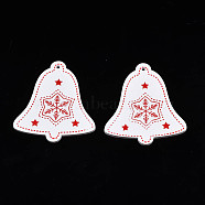 Christmas Theme Spray Painted Wood Pendants, Single-Sided Printed, Christmas Bell with Snowflake, White, 49.5x45.5x2mm, Hole: 2mm(WOOD-N005-48A)