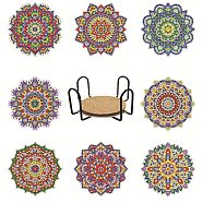 DIY Mandala Pattern Diamond Painting Coaster Kits, Including Coaster Holder, Resin Rhinestones, Pen, Tray & Glue Clay, Colorful, 100mm, 8pcs/set(MAND-PW0001-52B)