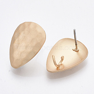 Smooth Surface Iron Stud Earring Findings, with Loop, Raw(Unplated) Pins, Cadmium Free & Lead Free, Hammered, Teardrop, Matte Gold Color, 19.5x14mm, Hole: 3mm, Pin: 0.7mm(X-IFIN-T012-87-RS)