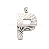 304 Stainless Steel Charms, Handmade Engrave Figure, Full Polished, Stainless Steel Color, Letter P, 13x8.5x2mm, Hole: 1.8mm(STAS-G345-01P-P)