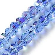 Transparent Electroplate Glass Beads Strands, AB Color Plated, Faceted, Rondelle, Light Steel Blue, 7.8x5.8~6.3mm, Hole: 1.5mm, about 80pcs/strand, 18.31''~19.88''(46.5~50.5cm)(GLAA-Q099-C01-11)