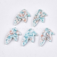 Cellulose Acetate(Resin) Pendants, Leaf, Pale Turquoise, 30x16x2.5mm, Hole: 1.2mm(X-KY-T008-05A)