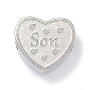 Tarnish Resistant 304 Stainless Steel European Beads, Large Hole Beads, Heart with Word Son, Stainless Steel Color, 10.5x12x6mm, Hole: 4.5mm(STAS-K286-04E-P)