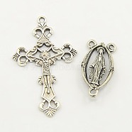 Link Chandelier Component Findings Center Piece Sets, Alloy Crucifix Cross Pendants and Virgin Links, For Easter Rosary Necklace Making, Lead Free, Antique Silver, Links: 13x25x3mm, Hole: 2mm, Cross: 26x43.5x3mm, Hole: 2mm(TIBEP-MSMC021-32AS-LF)