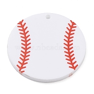 Printed Acrylic Pendants,  Baseball, White, 34.5x2.5mm, Hole: 1.8mm(OACR-Q188-01B)