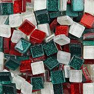 Square Transparent Glass Cabochons, Mosaic Tiles, for Home Decoration or DIY Crafts, Dark Green, 9.5~10.5x9.5~10.5x4~4.5mm, 1100pcs/kg(GLAA-TAC0007-18A-03)