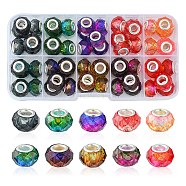 60Pcs 10 Colors Transparent Resin European Beads, Imitation Crystal, Two-Tone Large Hole Beads, with Silver Tone Brass Double Cores, Faceted, Rondelle, Mixed Color, 14x8.5mm, Hole: 5mm, 6pcs/color(RPDL-YW0001-04)