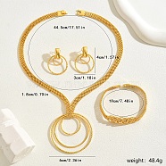 Luxury Minimalist Round Ring Iron Pendant Necklace & Link Bracelet & Dangle Stud Earring Jewelry Set for Party Gift, Golden(OZ6245)