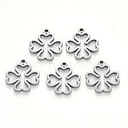 304 Stainless Steel Pendants, Laser Cut, Clover, Stainless Steel Color, 16x14x1mm, Hole: 1.4mm(STAS-N092-57)