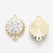 Alloy Links connectors, with Polymer Clay Rhinestone, Flat Round, Light Gold, Crystal, 19x14.5x5mm, Hole: 1.5mm(RB-S057-05H)