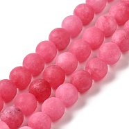 Natural Dyed White Jade Beads Strands, Frosted, Round, Hot Pink, 8~8.5mm, Hole: 1mm, about 47~48pcs/strand, 14.69''~14.96''(37.3~38cm)(G-M402-B01-04)