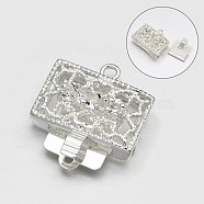 Filigree Cuboid Alloy Box Clasps, with Brass Findings, Silver Color Plated, 20x18x7.5mm, Hole: 1mm(PALLOY-N0122-14)