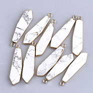 Electroplate Natural Howlite Pendants, with Iron Findings, Sword, Golden, 42~43x10~11x4mm, Hole: 2mm(G-S344-24M)