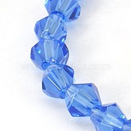 Half-Handmade Transparent Glass Beads Strands, Bicone, Dark Blue, 6mm, Hole: 1mm, about 46pcs/strand, 10.63 inch(X-GB6mmC24)